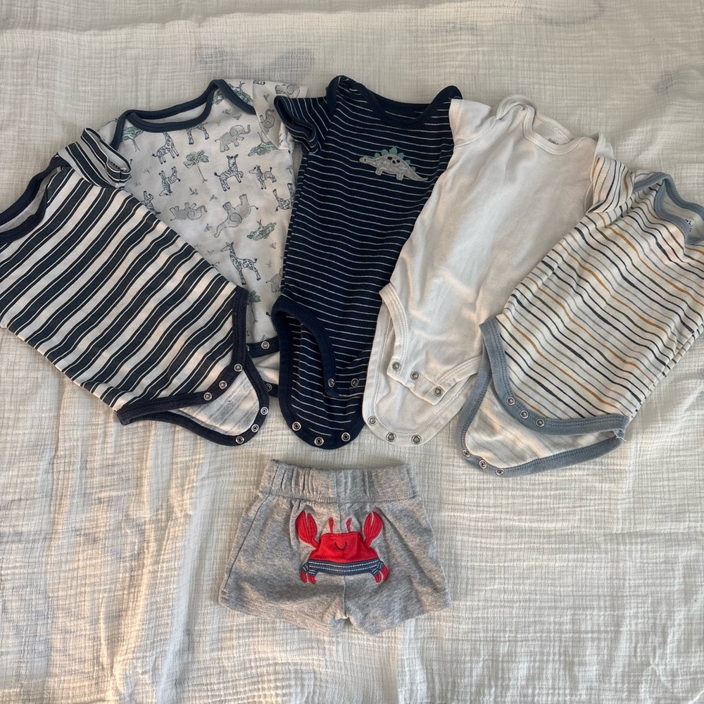 Boys 0-3 Onesies and pair of shorts